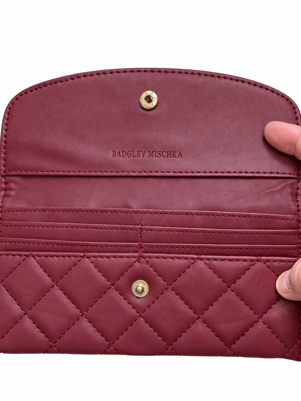 Badgley Mischka NWT Wine Quilted Vegan Leather Envelope Wallet - Picture 4 of 4